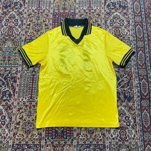 Vintage Athletic Soccer Jersey Yellow Black Number 14 V Neck Short Sleeve Size L